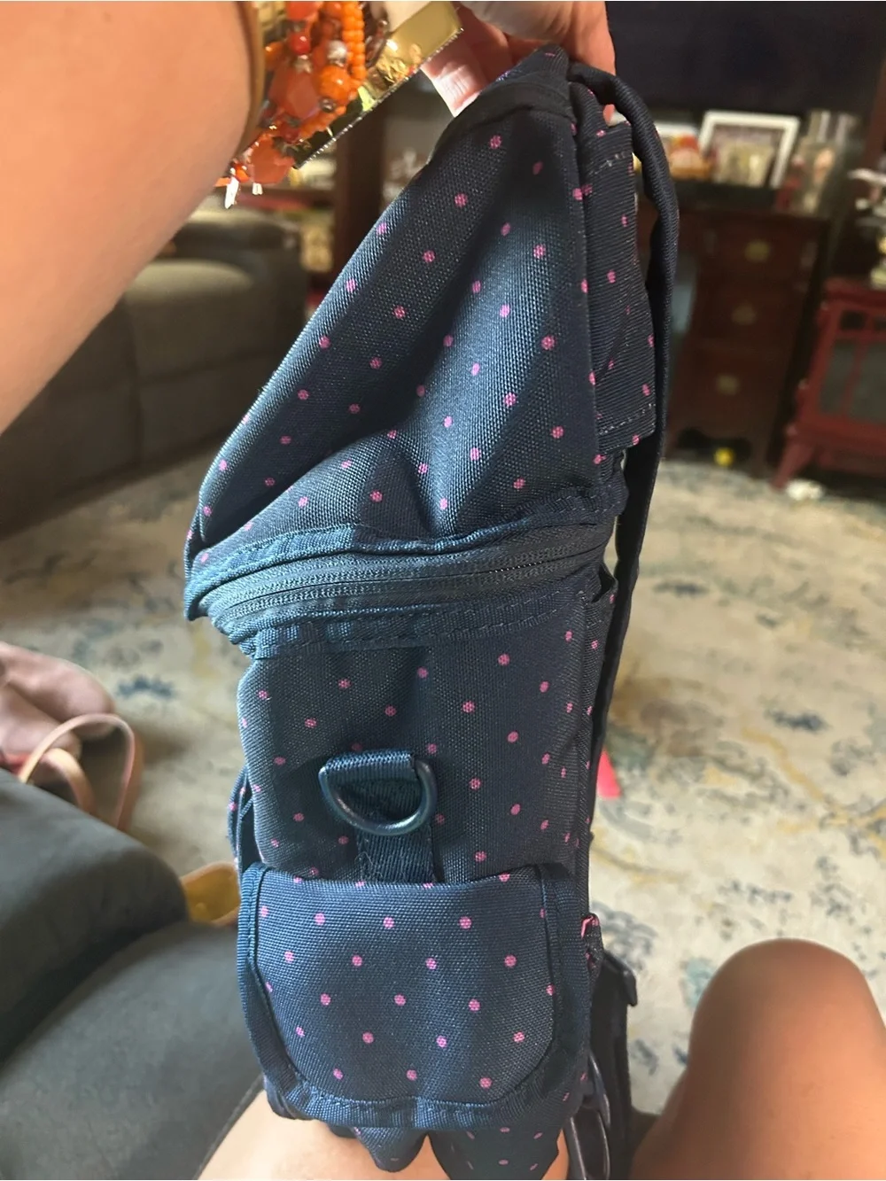 Matilda Jane Navy Backpack with Pink Polka Dots